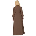 Zipper Front open pleated abaya with lace work- Beige